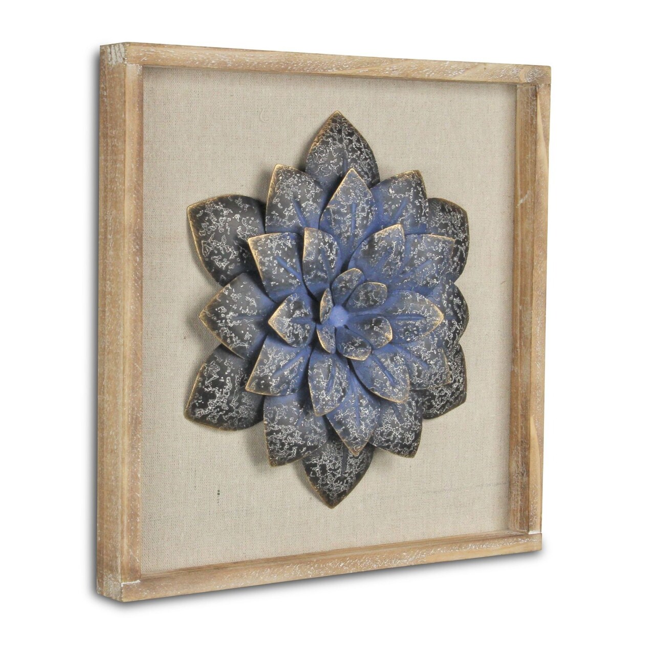 Contemporary Home Living 12.5" Blue and Gold Flower Square Framed Wall Decoration